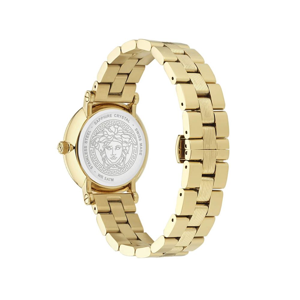 Versace Medusa Greca Swiss Made women watch gold bracelet rear signature