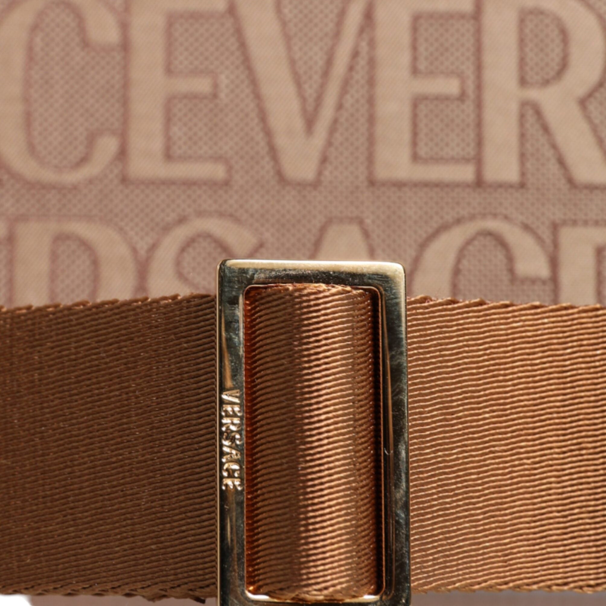 versace statement tote bag brown logo pattern designer bag metal  signature detail