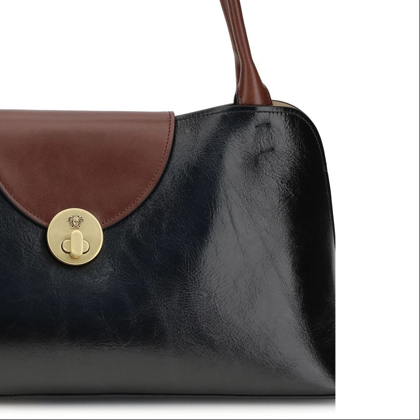 versace medusa shoulder bag calf leather black brown details logo