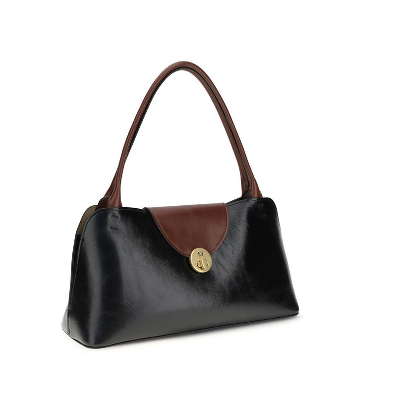 versace vivian leather shoulder bag black brown structured design 40cm