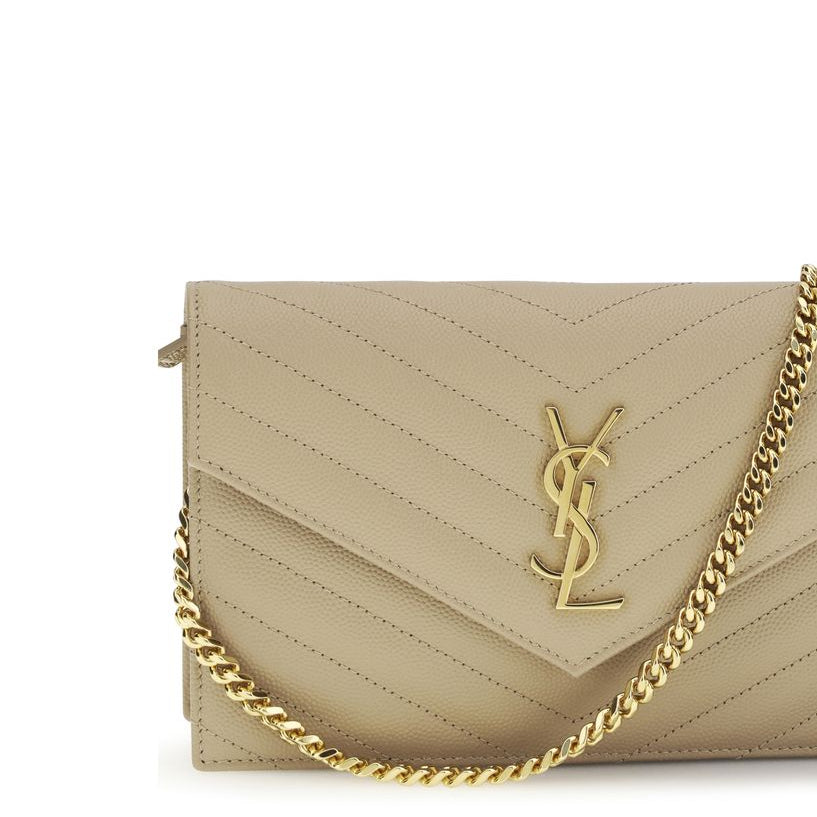 saint laurent beige leather mini shoulder bag chain strap detail