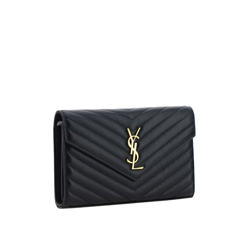 saint laurent monogram chain wallet black quilted lambskin gold ysl logo